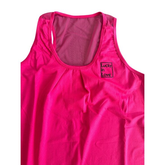 LUCKY IN LOVE Pink Racerback Mesh Tank Top Size Medium NEW New with tags - Picture 2 of 6